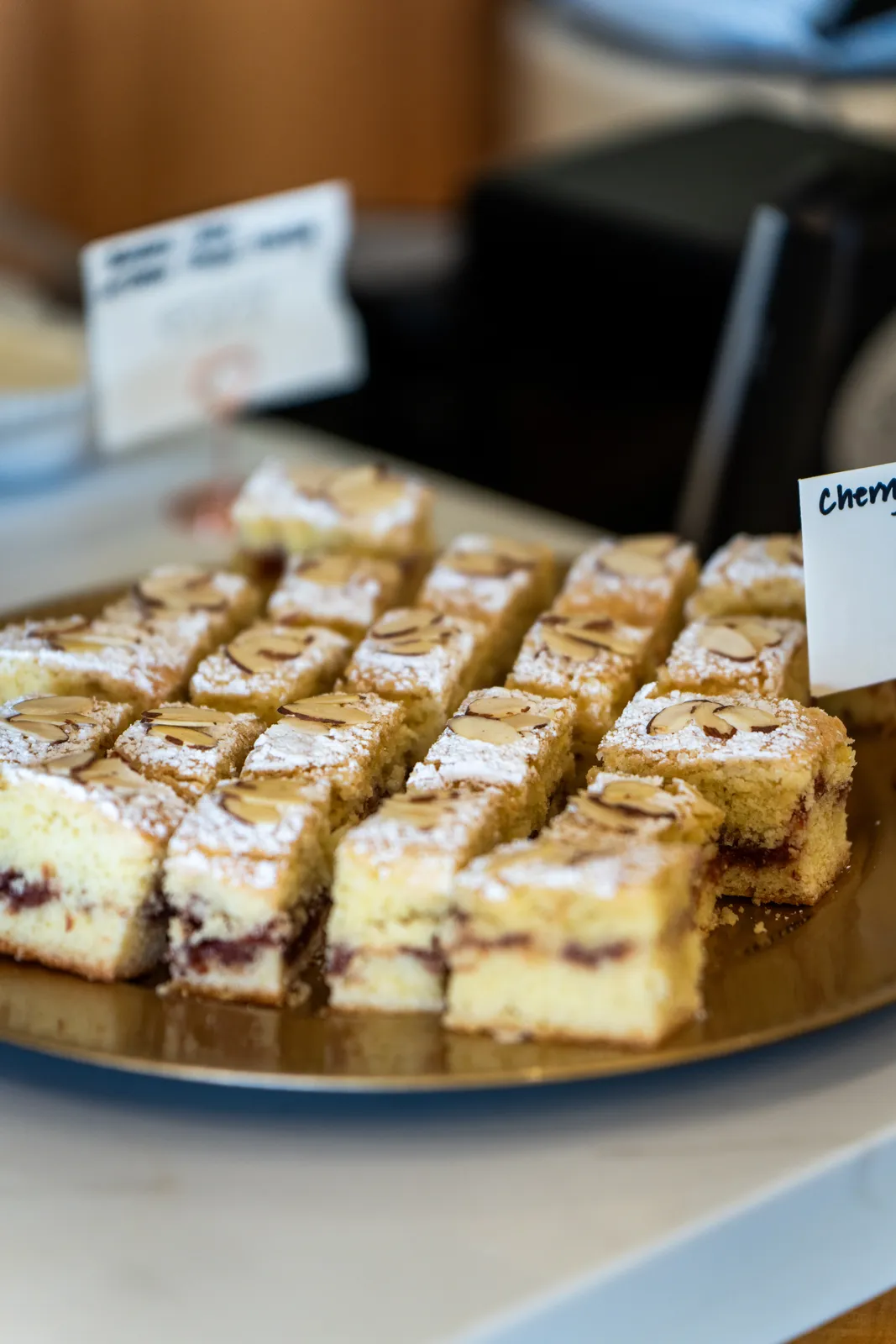Cherry cake squares ready for tasting