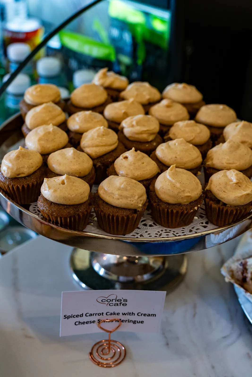 Frosted cupcakes on a tiered stand