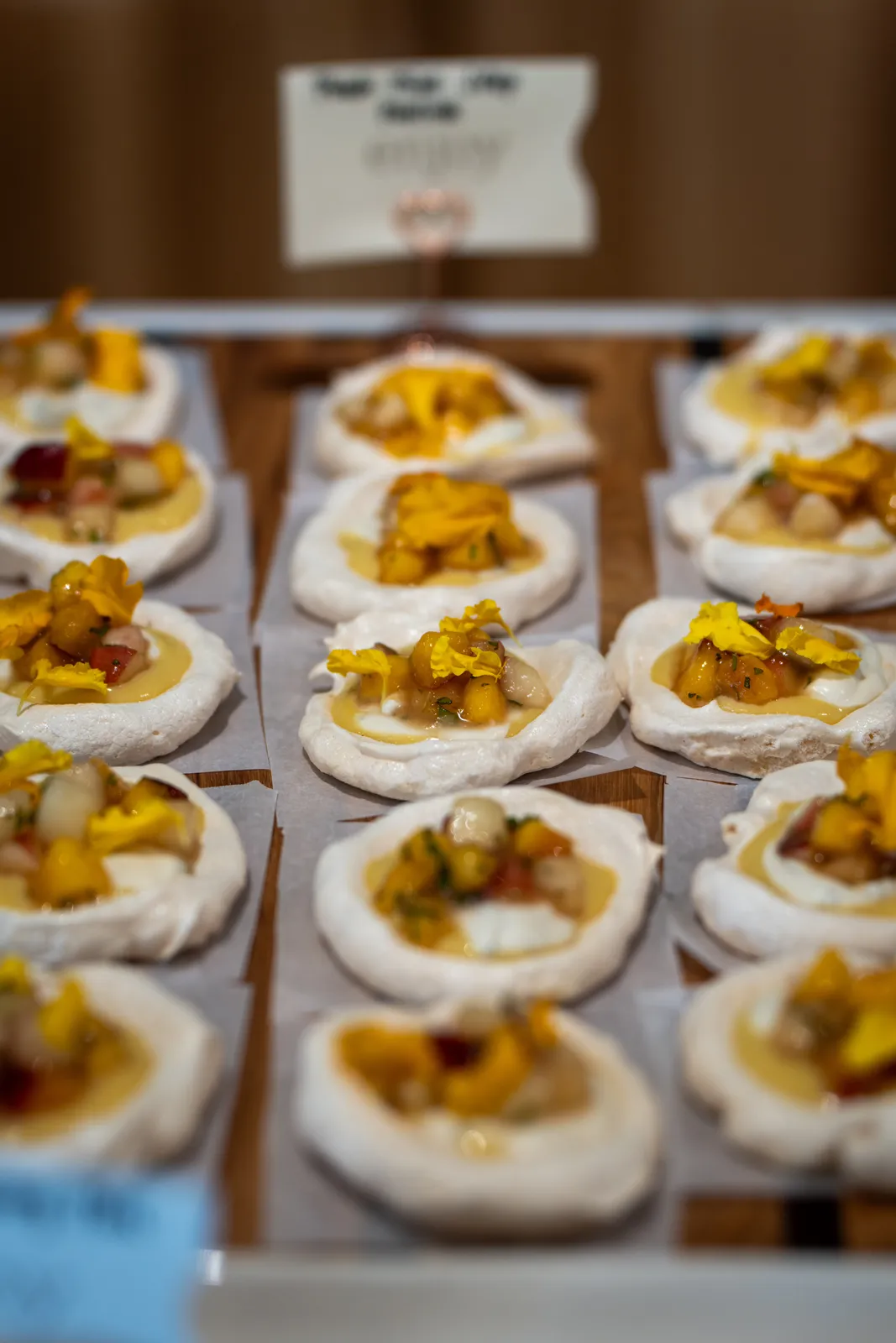Rows of mini tarts awaiting tasting